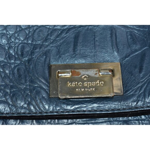 Kate Spade Valley Sinclair Orchard Shoulderbag Navy Leather Embossed Croc -Flaws - Picture 2 of 16